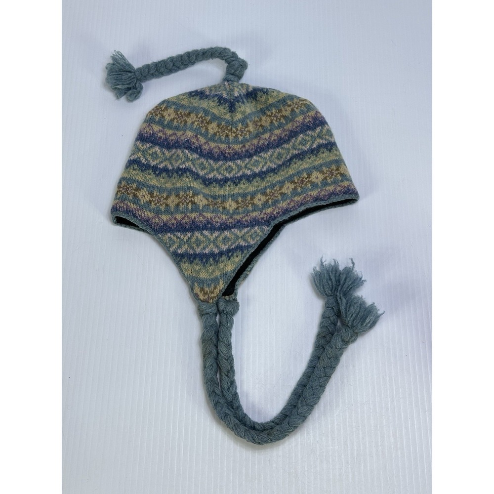 VTG L.L. Bean Fair Isle 100% Lambs Wool Beanie Hat Earflaps Tassel Nordic Women